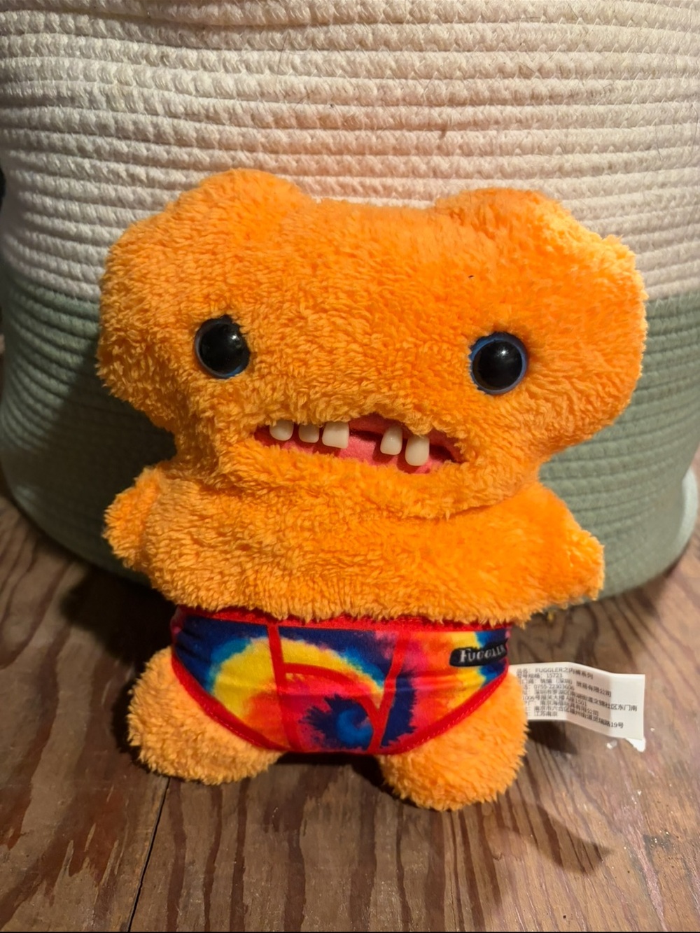 Orange Monster Plush with Tie-Dye Shorts - Fuggler-Inspired Cuddly Toy